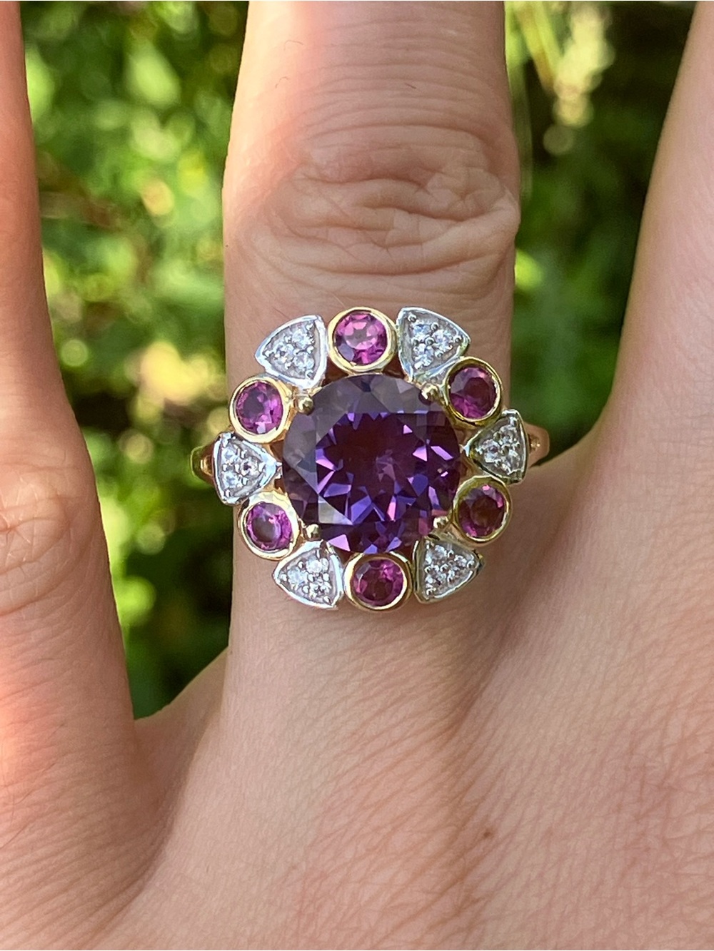 Brazilian Amethyst Rhodolite Garnet Ring Size 6.75